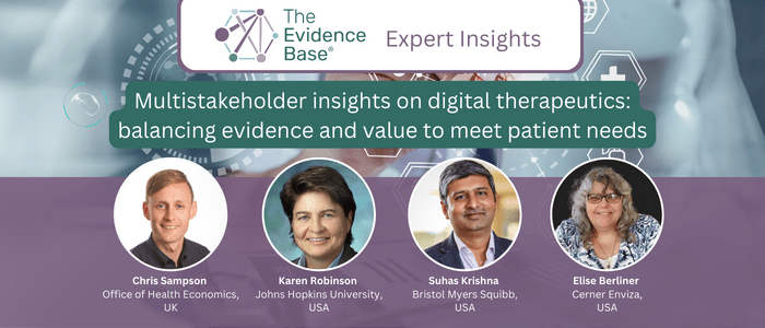 Chris Sampson, Karen Robinson, Suhas Krishna and Elise Berliner discussing digital therapeutics