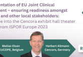 Images of Herbert Altmann (from Cencora) and Matisas Olsen (from EUCOPE) with the title 'Implementation of EU Joint Clinical Assessment – ensuring readiness amongst industry and other local stakeholders: Deep dive into the Cencora exhibit hall theater session from ISPOR Europe 2023', the subject of the article.