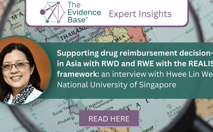 An image of Hwee-Lin Wee on a background of a map of Asia, next to the title 'Supporting drug reimbursement decision-making in Asia with RWD and RWE with the REALISE framework: an interview with Hwee-Lin Wee, National University of Singapore'. To represent that Hwee-Lin Wee discusses REALISE.