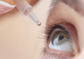 A close up picture of an eye receiving an eye drop. To represent that Verana Health's Qdata® TED Module leverages RWD.